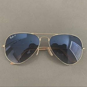 Brand new Ray Bans - blue lens, polarized aviators. With case!